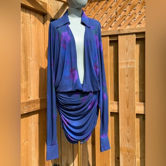 🆕 RAT & BOA 🧿 NWOT Volana Blue and Purple Floral Printed Cowl Neck Mini, Sz M - Picture 5 of 16